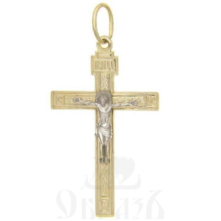 золотой крест с молитвой "спаси и сохрани", 585 проба желтого и белого цвета (арт. п10155-з5жб)