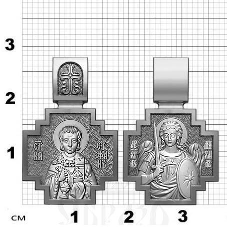 нательная икона св. первомученик стефан, серебро 925 проба с платинированием (арт. 06.553р)