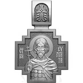 нательная икона св. мученик евгений севастийский, серебро 925 проба с платинированием (арт. 06.071р)