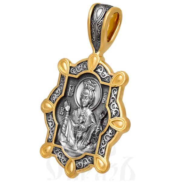 образок «икона божией матери «неупиваемая чаша», серебро 925 проба с золочением (арт. 102.067)